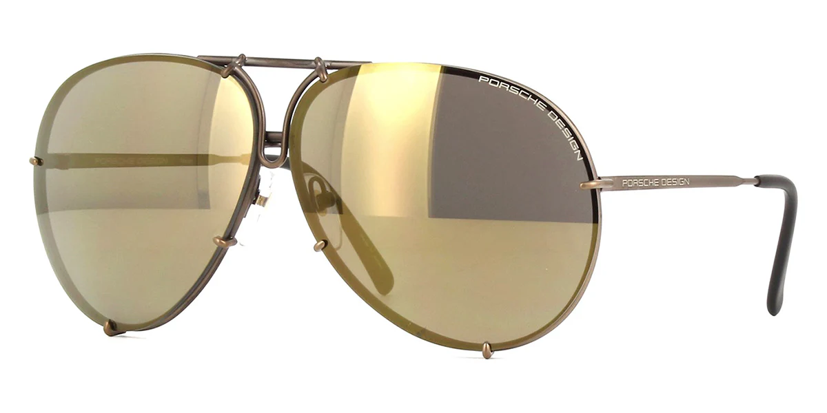Porsche Design 8478 E Brown Frame - Gold Mirror + Grey Lenses - As Seen On Khloe Kardashian & Blake Lively