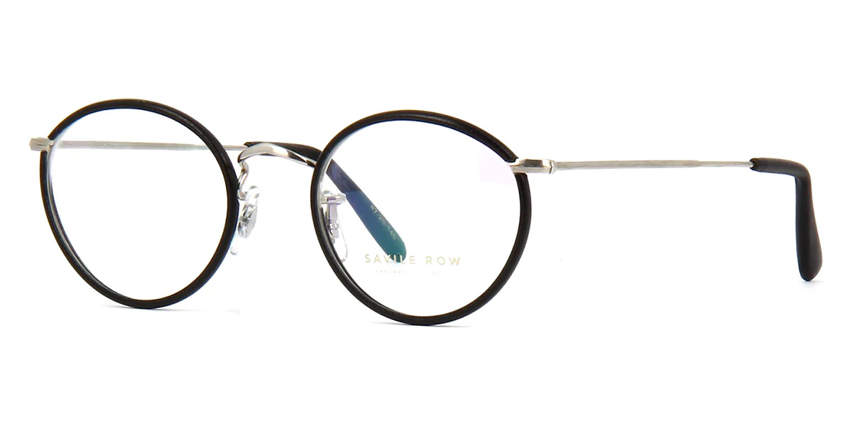 Savile Row 18kt Shallow Panto Rhodium and Black Leather - As Seen On Jimin